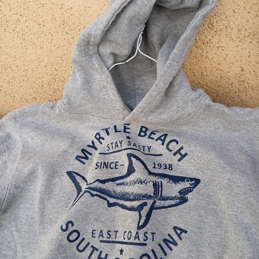 Gray Hoodie with Blue Shark Graphic